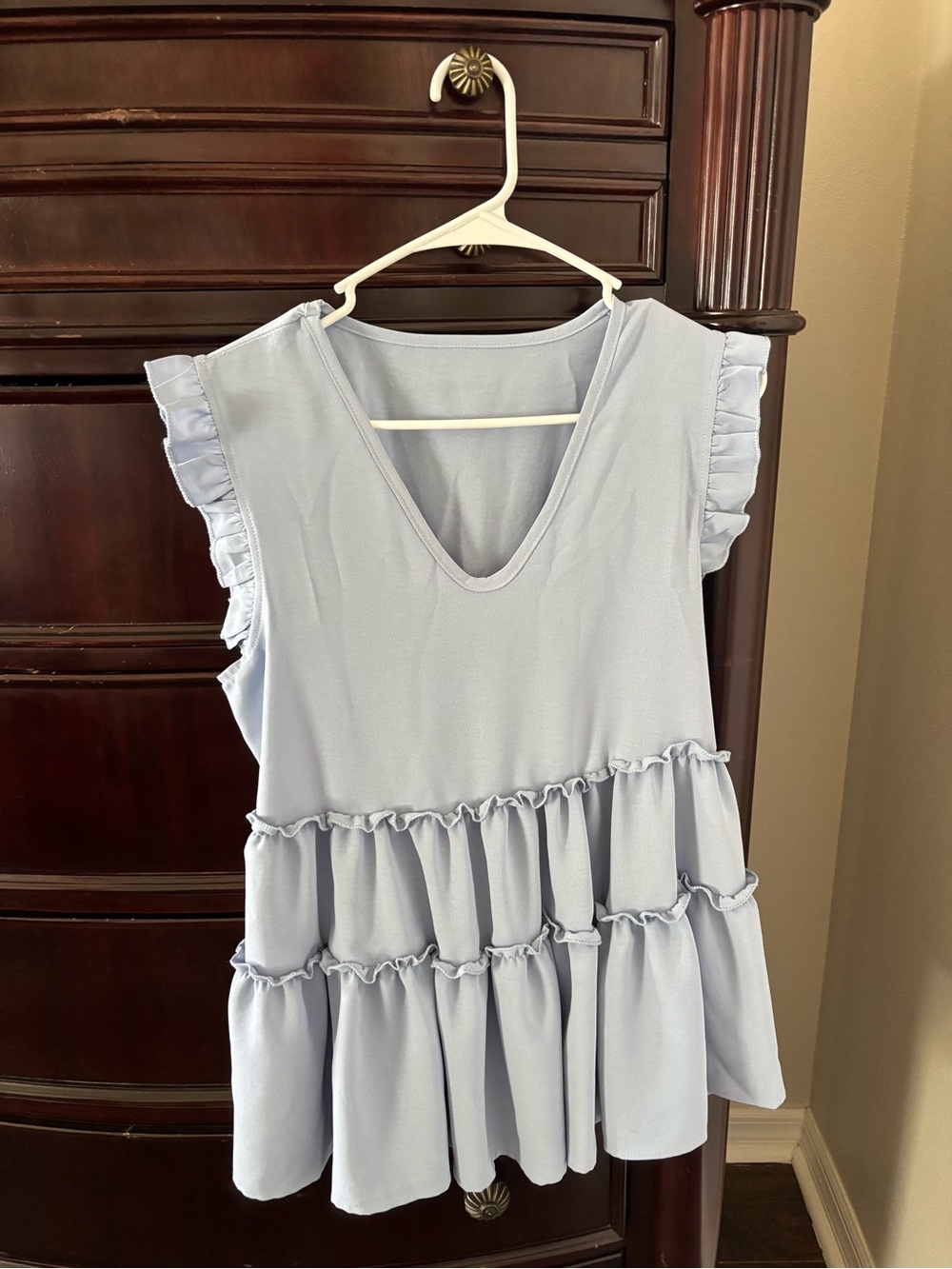 SHEIN Light Blue Ruffle Tiered V-Neck Blouse